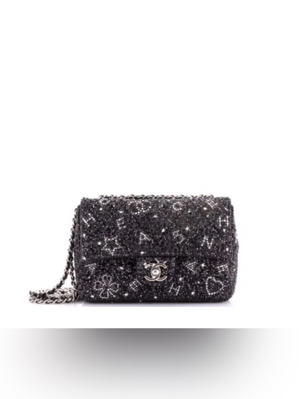 Fashion Black Crystal-Embellished Quilted Medium Classic Flap Shoulder Bag